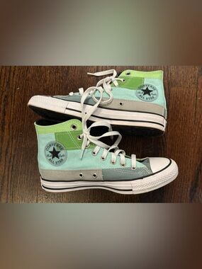 Converse High Top Patchwok Sneakers in Mint Green & Lime